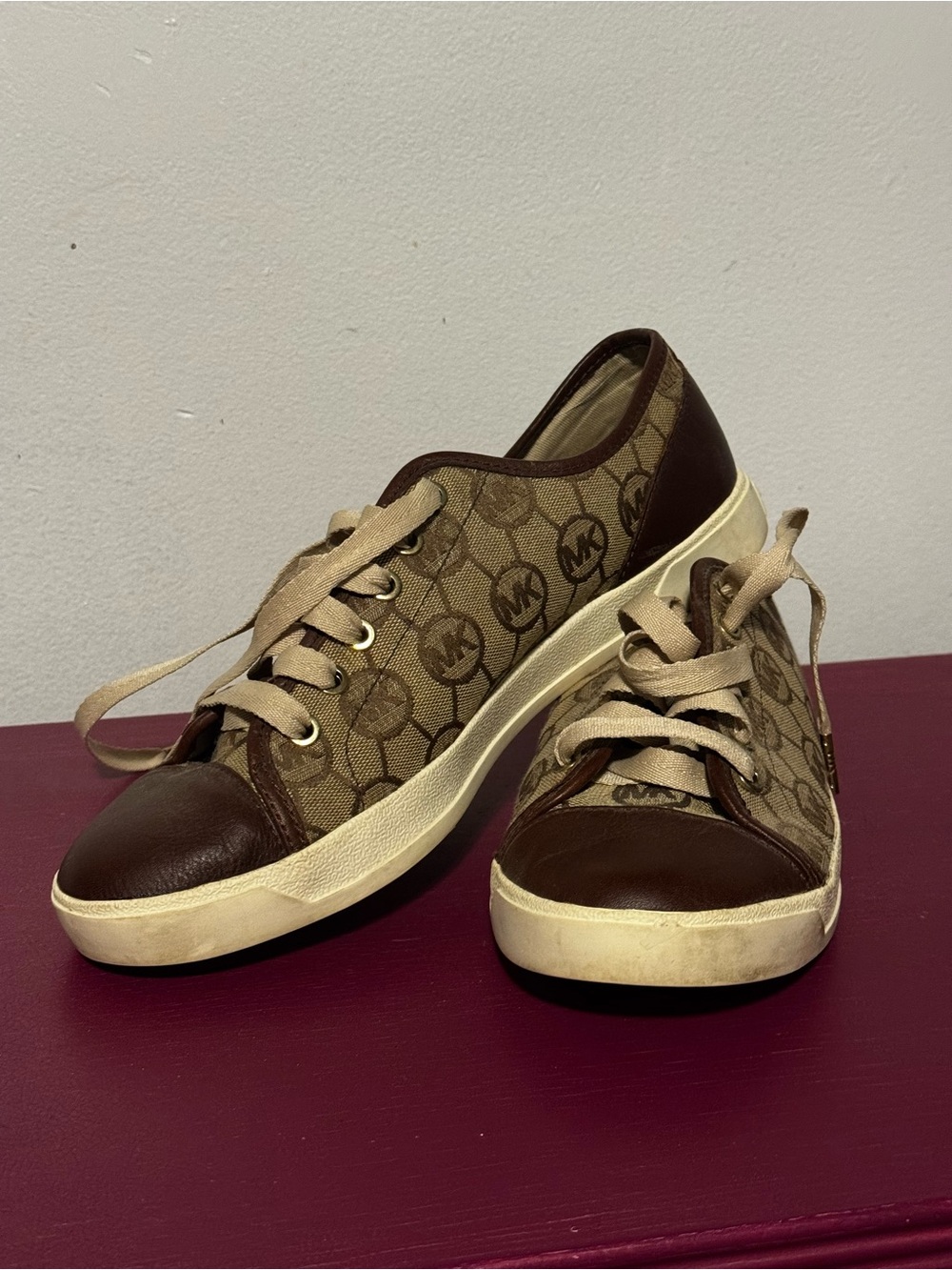 Michael Kors Brown Logo Canvas & Leather Low-Top Sneakers